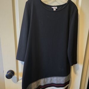 Elegant Asymmetrical Dress with Black and Red Accents